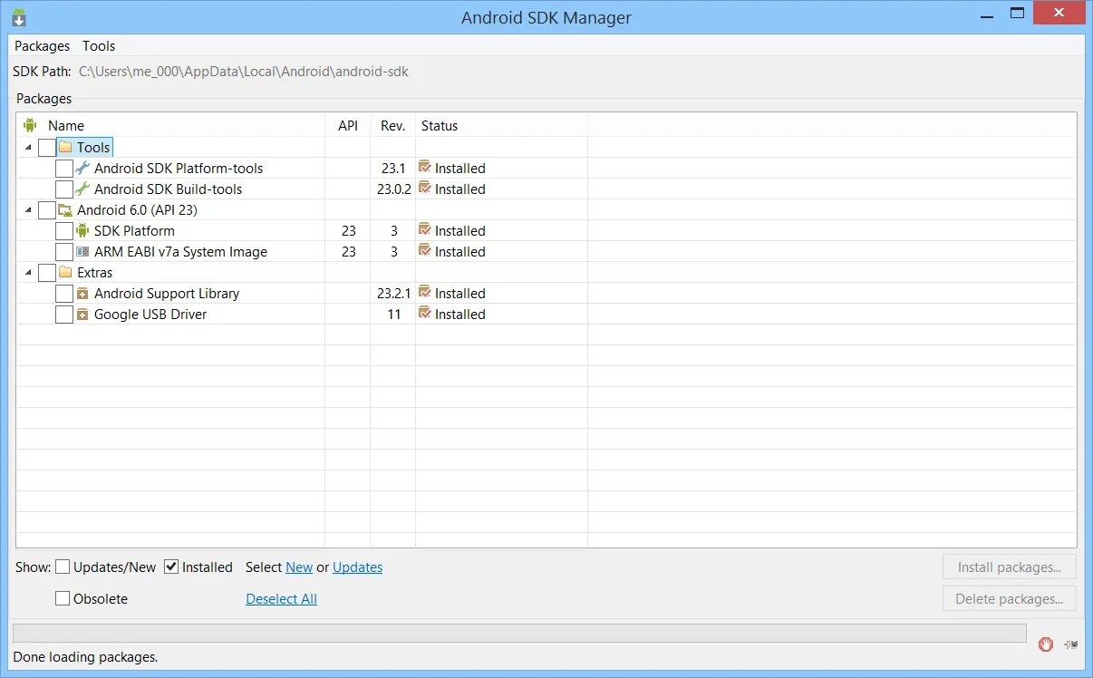 Screenshot Android SDK Manager